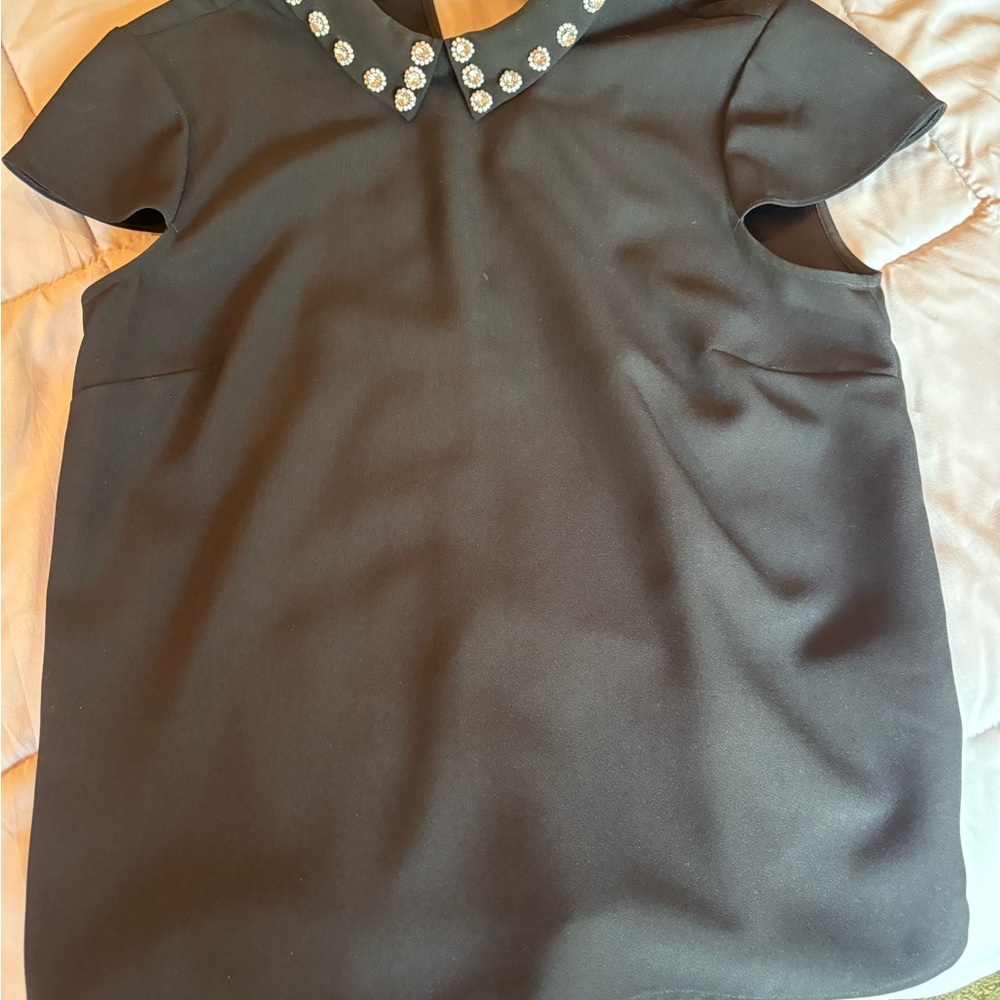 Ted Baker Black Boxy Blouse with Peter Pan Collar